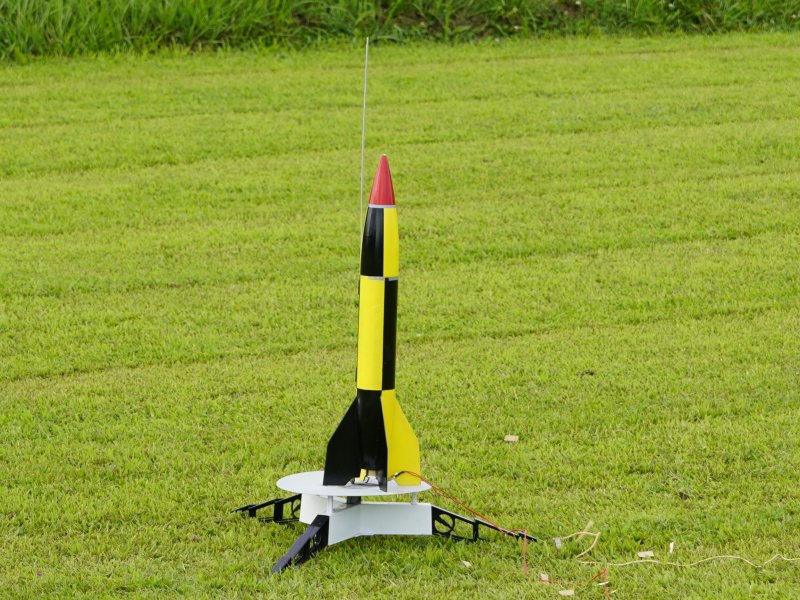 V2 scale model rocket on the launch pad